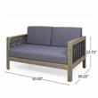 Noble House Linwood 4-Seater Acacia Wood Patio Chat Set in Gray/Dark Gray