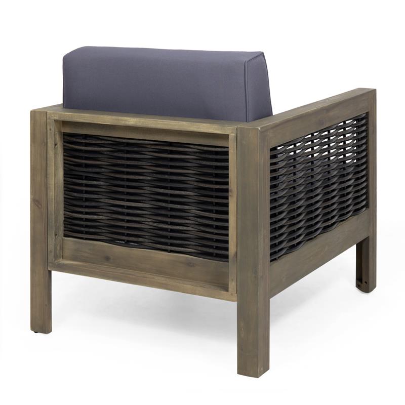 Noble House Linwood 4-Seater Acacia Wood Patio Chat Set in Gray/Dark Gray