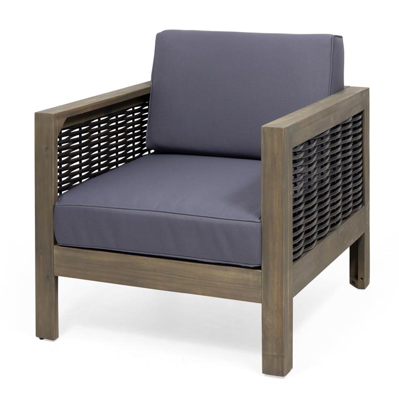Noble House Linwood 4-Seater Acacia Wood Patio Chat Set in Gray/Dark Gray