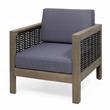 Noble House Linwood 4-Seater Acacia Wood Patio Chat Set in Gray/Dark Gray