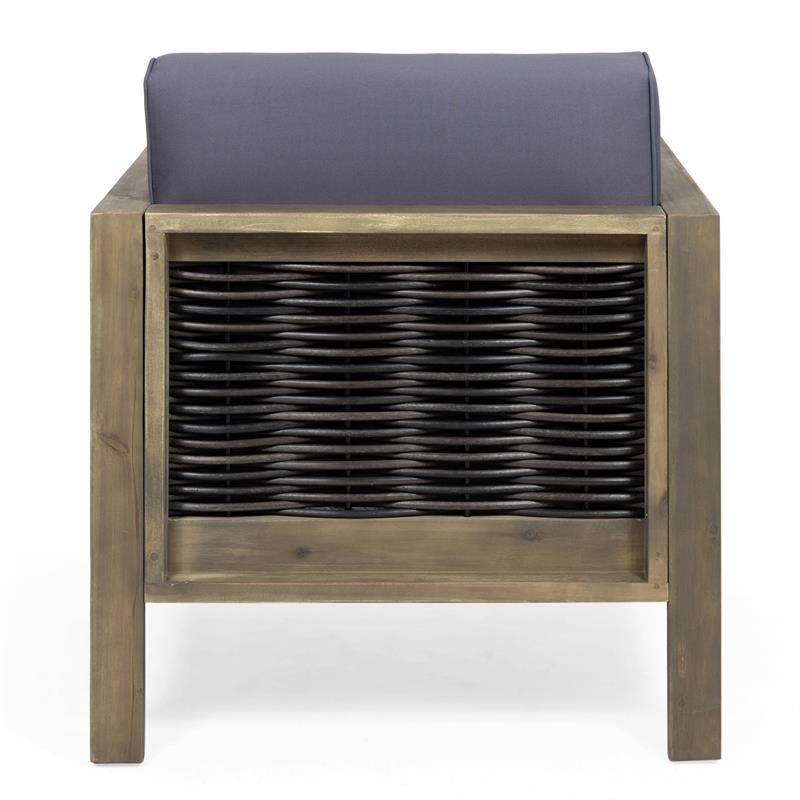 Noble House Linwood 4-Seater Acacia Wood Patio Chat Set in Gray/Dark Gray