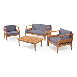 noble house aston outdoor mid-century modern  4 seater chat set gray