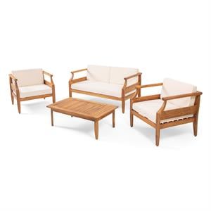 noble house aston outdoor mid-century modern  4 seater chat set cream