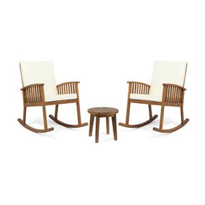 noble house arcadia outdoor 2 seater  rocking chairs and side table set teak