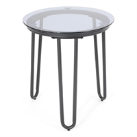 Modern Outdoor Rope Weave Side Table with Tempered Glass Top