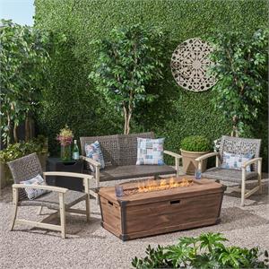 noble house azalea outdoor 3 pc chat set w/ fire pit natural gray