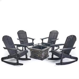 noble house maison outdoor 5 pc rocking chair set w/ fire pit gray
