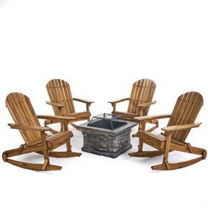 noble house maison outdoor 5 pc rocking chair set w/ fire pit gray