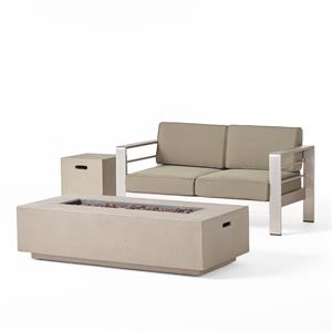 noble house cape coral outdoor loveseat & fire pit set gray