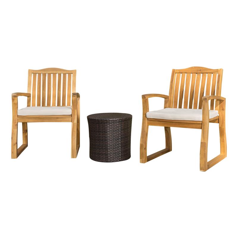 Noble House Tampa Outdoor Acacia Wood 3 Pc Chat Set w/ Round Table