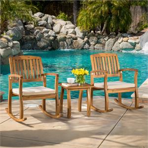 noble house selma teak finish acacia rocking chair w/  accent table