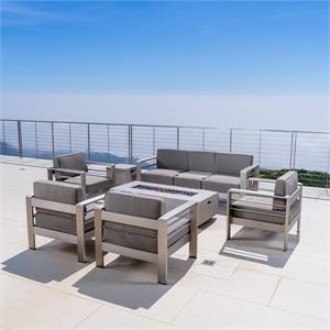 noble house cape coral outdoor set of club chairs w/ loveseat & firepit