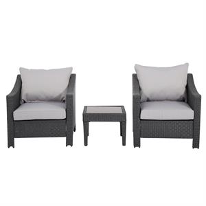 noble house antibes outdoor 3 piece chat set in gray/silver cushions