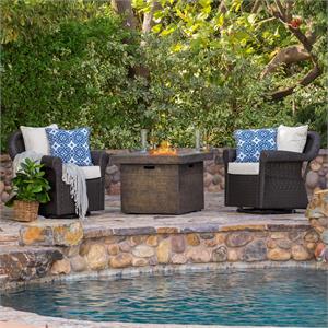 noble house avondale outdoor 3 pc brown rocker & gas firepit set