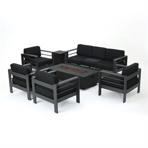 noble house cape coral outdoor grey7 pc sofa chat set w/ fire table