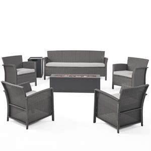 noble house st. lucia outdoor 7 seater chat set w/ fire pit gray