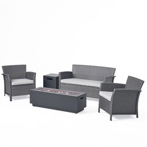 noble house st. lucia outdoor 4 seater chat set w/ fire pit gray