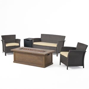 noble house st. lucia outdoor 4 seater chat set w/ fire pitbrown