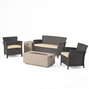 noble house st. lucia outdoor 4 seater chat set w/ fire pitbrown
