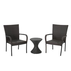 noble house newport outdoor 3 pc muttibrown chat set w/ chairs &side table