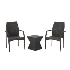 noble house riley outdoor 3 pc muttibrown chat set w/ chairs & side table