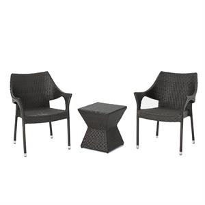 noble house arlington outdoor 3 pc muttibrown chat set w/chairs & side table