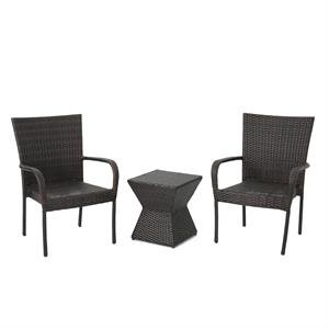 noble house bristol outdoor 3 pc muttibrown chat set w/ chairs & side table