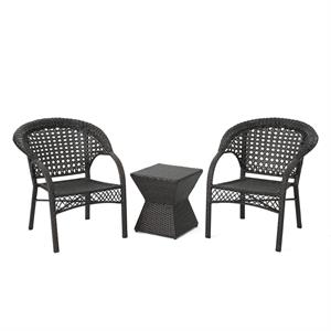 noble house madison outdoor 3 pc muttibrown chat set w/ chairs & side table
