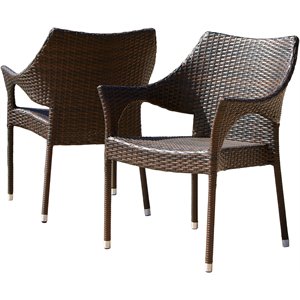 noble house cliff wicker patio dining arm chair in brown (set of 2)