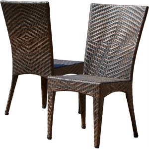 noble house brooke wicker patio dining side chair in brown (set of 2)