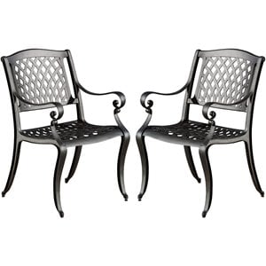 noble house hallandale aluminum patio dining arm chair in black sand (set of 2)