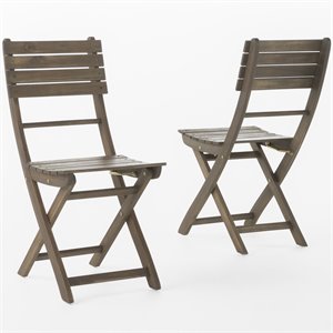 noble house positano wooden foldable patio dining side chair in gray (set of 2)