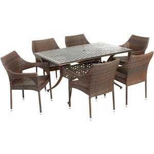 noble house cliff 7 piece cast aluminum wicker patio dining set in bronze