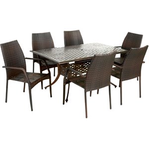noble house libson 7 piece cast aluminum wicker patio dining set in bronze
