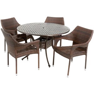 noble house cliff 5 piece cast aluminum wicker round patio dining set in bronze