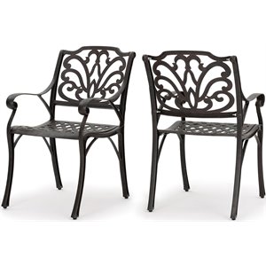 noble house alfresco cast aluminum patio dining arm chair in bronze (set of 2)