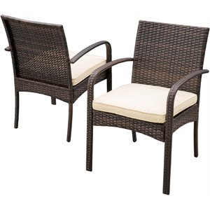 noble house cordoba wicker patio dining arm chair in brown (set of 2)