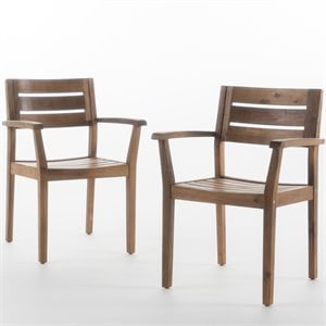 noble house stamford wooden patio dining arm chair in teak (set of 2)