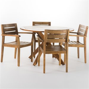 noble house stamford 5 piece wooden round patio dining set in teak
