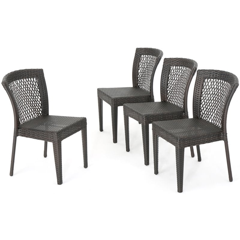 Noble House Dusk Wicker Stacking Patio Dining Side Chair in Brown Set of 4 Cymax Business