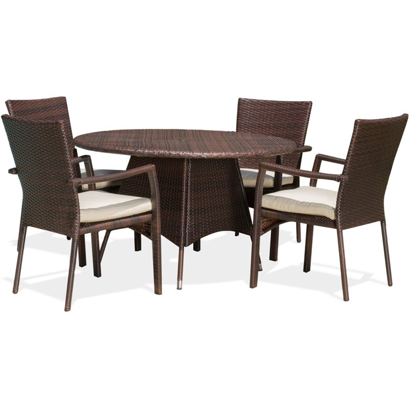 Noble House Palmers 5 Piece Wicker Patio Dining Set in Brown Dining Set