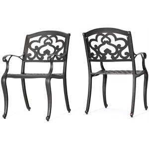 noble house austin aluminum patio dining arm chair in shiny copper (set of 2)
