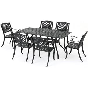 noble house cayman 7 piece aluminum patio dining set in black sand
