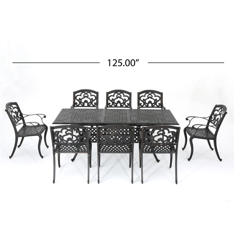 Noble House Abigal 9 Piece Aluminum Expandable Patio Dining Set in Shiny Copper