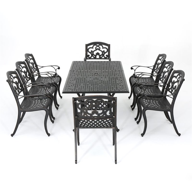 Noble House Abigal 9 Piece Aluminum Expandable Patio Dining Set in Shiny Copper