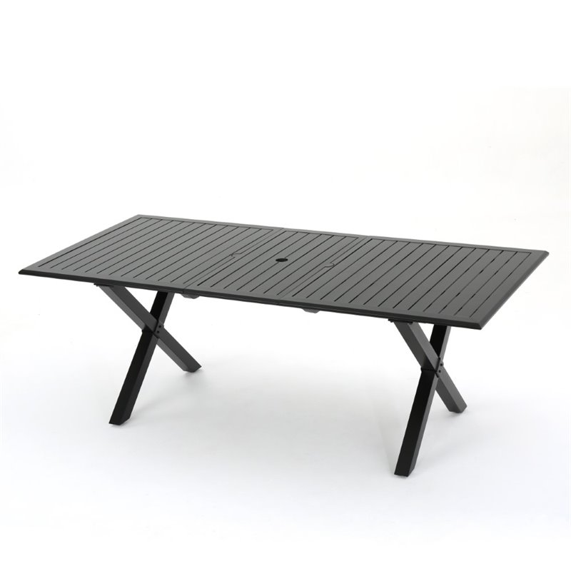 Noble House Exuma Cast Aluminum Expandable Dining Table in Black
