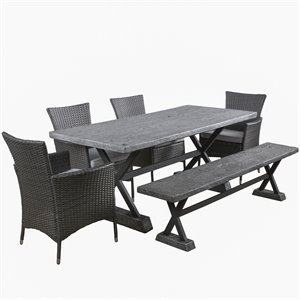 noble house numana 6 piece concrete patio dining set in gray and black