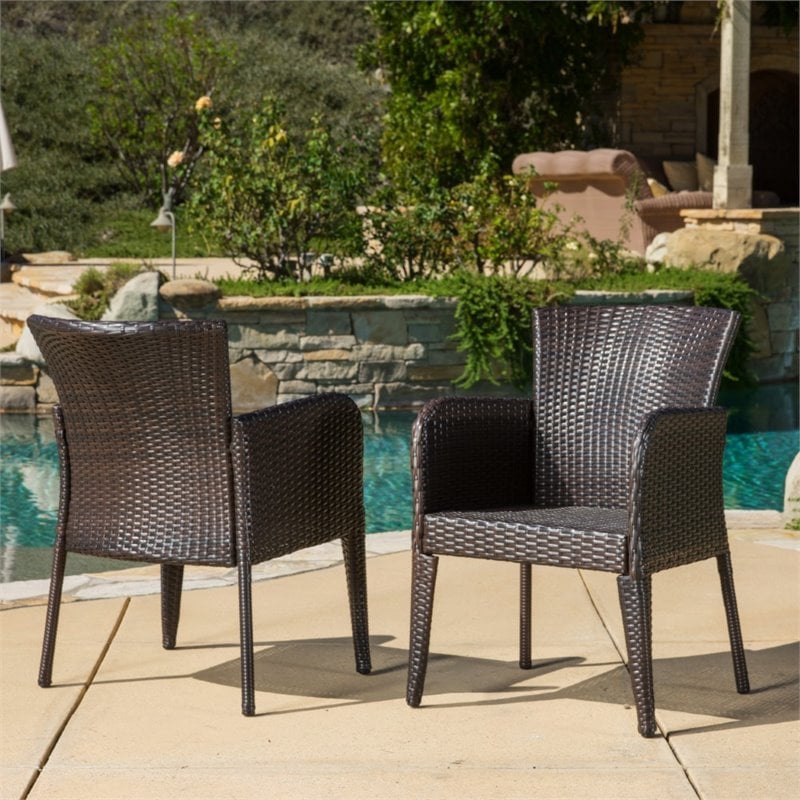 Noble House Brown Outdoor Dining Chairs Noble House Anaya Wicker