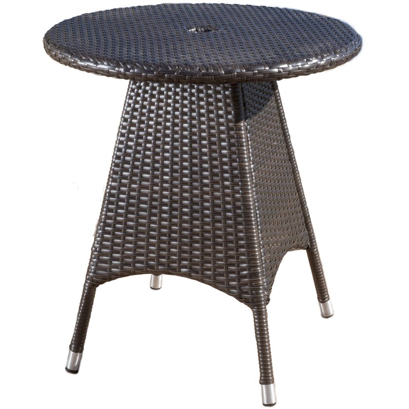 noble house corsica brown round wicker outdoor dining table