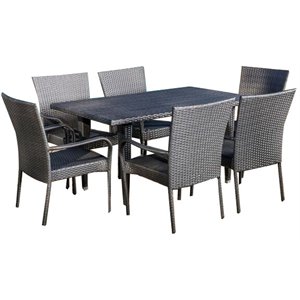 noble house delani 7 piece wicker patio dining set in gray